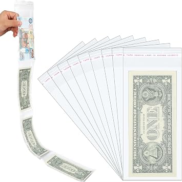 Hpmjz 200Pcs Cake Money Transparent Bags,3x7 In Money Party Favors Surprise Gift Bags Resealable Glassine Adhesive Self-Sealing Dollar Bill Sleeves Moneyi Gift Ideas for Gifts Birthday Wedding