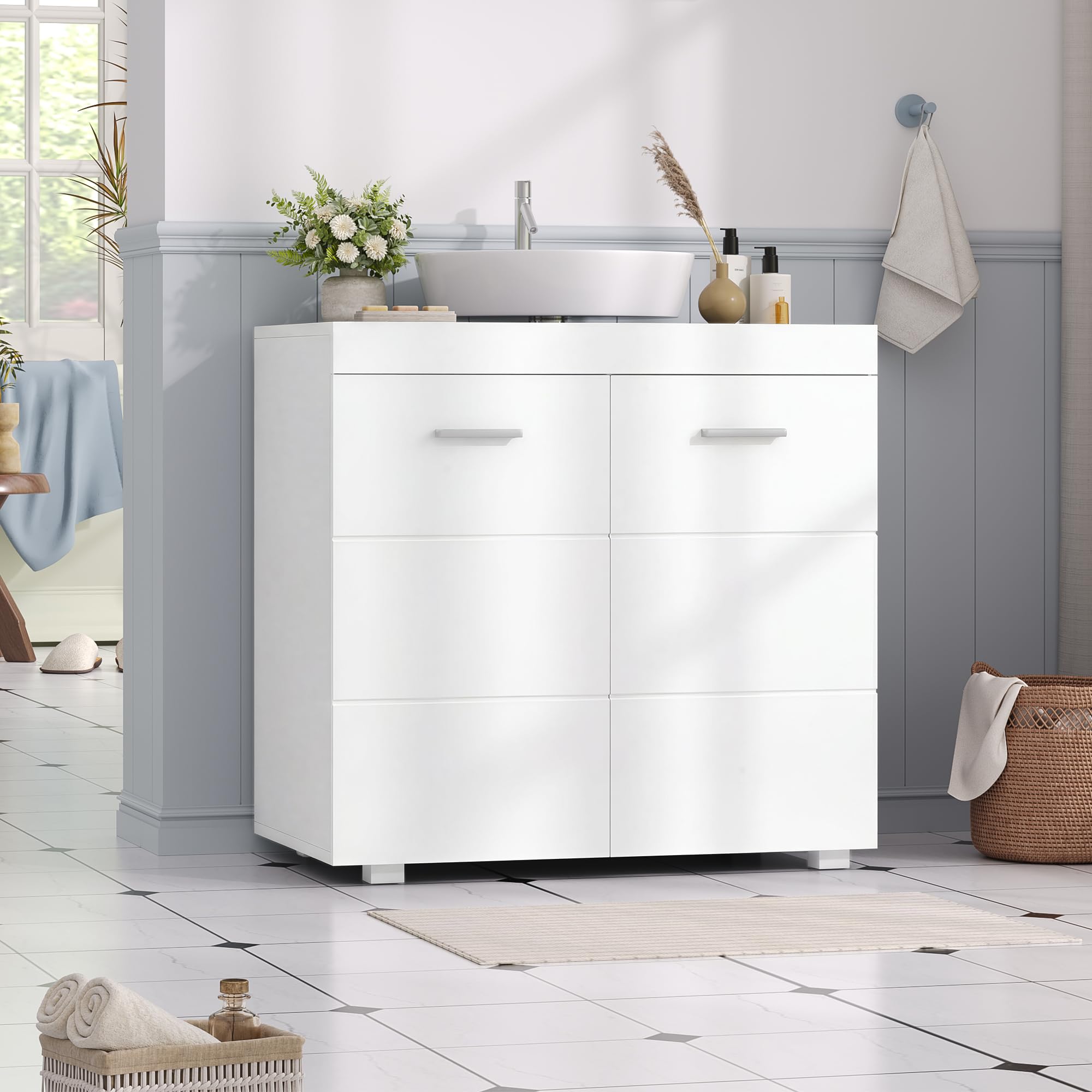 FOREHILL Waschbeckenunterschrank Unterschrank Badezimmerschrank mit 2 Türen und 2 Ablagen, 60x31x60cm, für Badezimmer, weiß