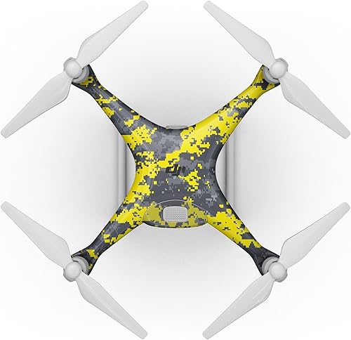 DesignSkinz - Compatible con drone DJI Spark - Adhesivo protector de vinilo resistente a los arañazos - Camuflaje digital amarillo brillante y gris