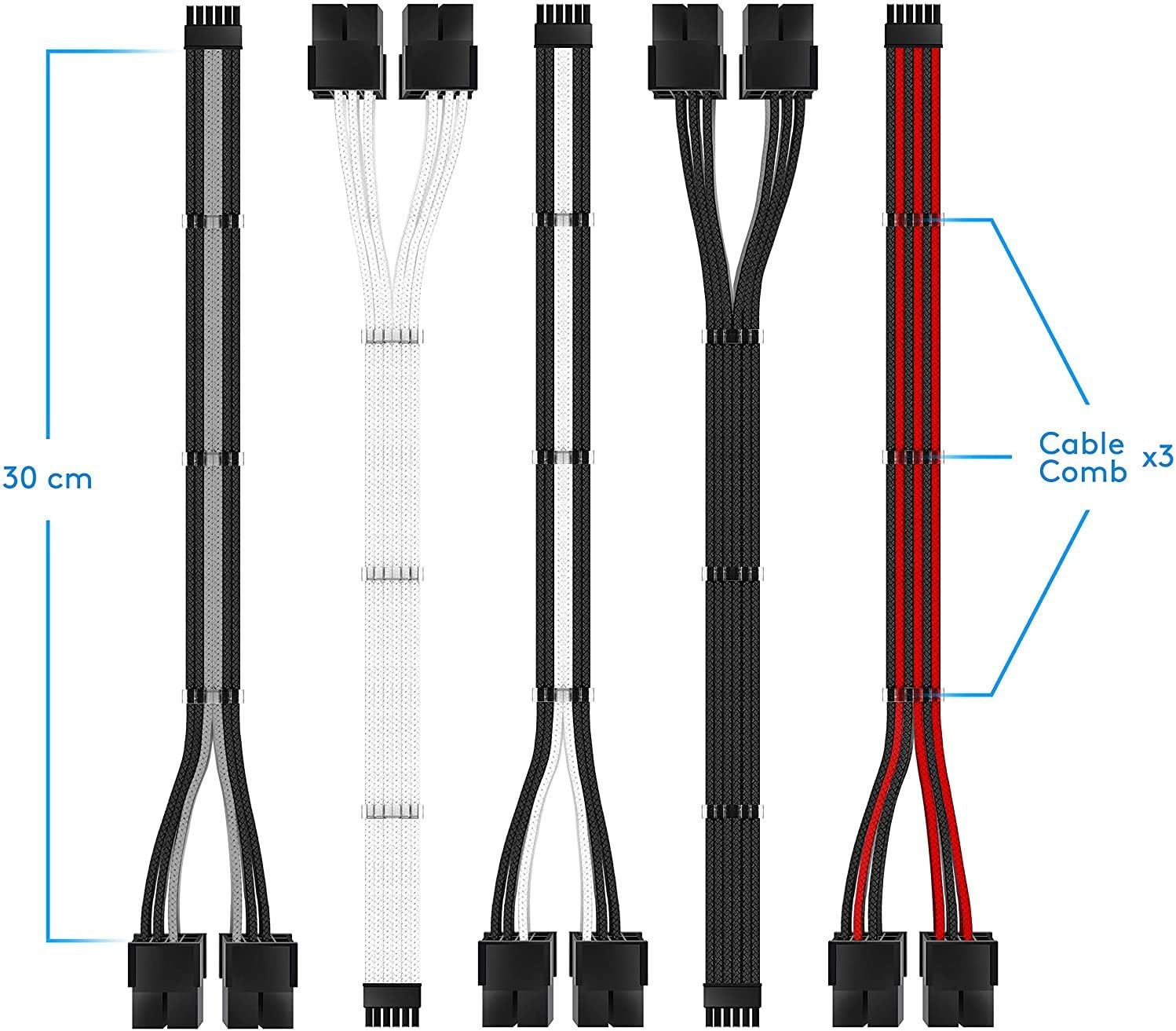 EZDIY-FAB RTX 3000 Series 12 Pin to Dual 8 Pin PCIe Sleeved Extension Cable 300 MM- Connector for NVIDIA Ampere GEFORCE RTX 3060ti 3070 3080 FE Funder Edition- White - Image 7