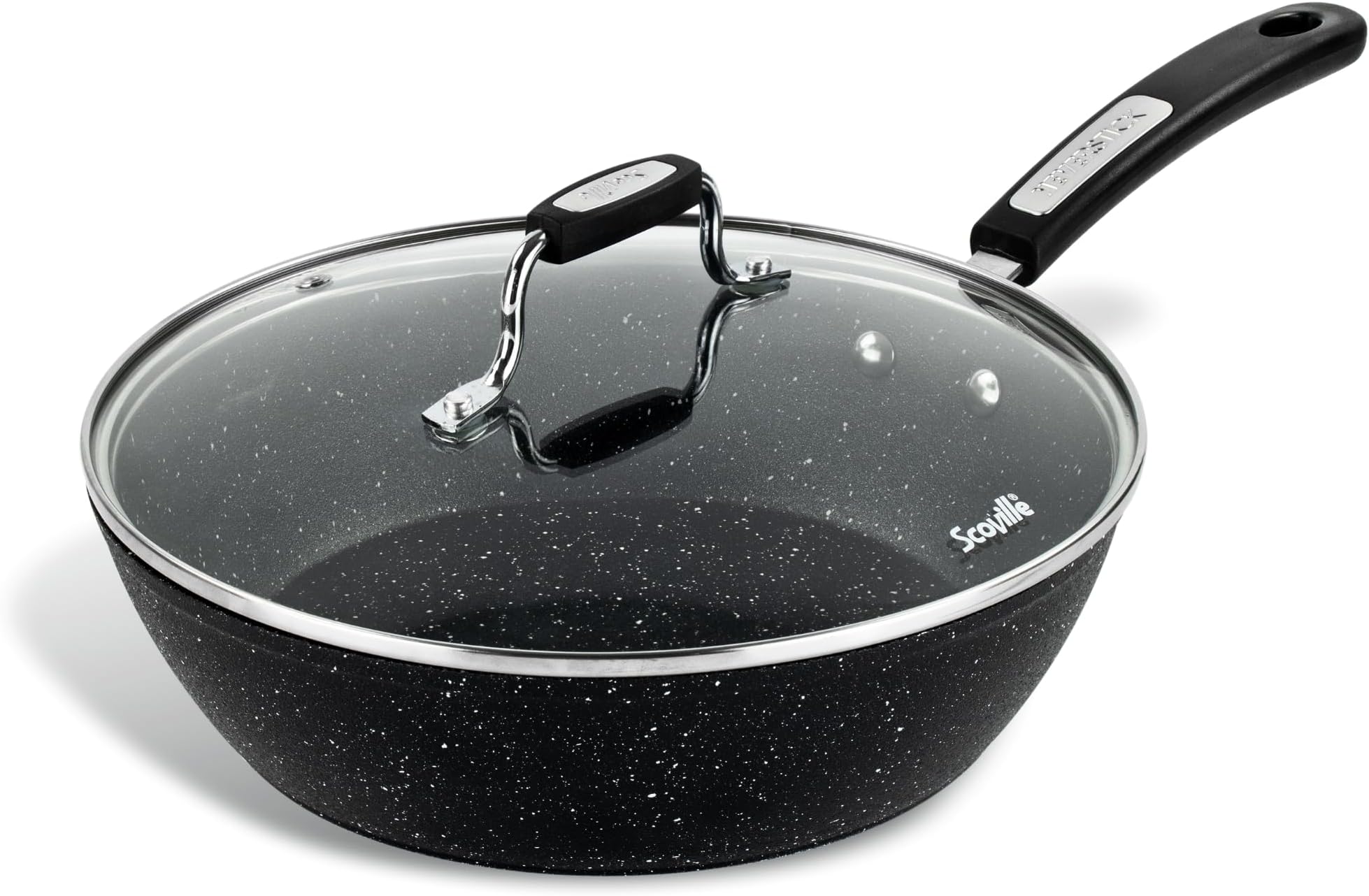 Scoville NEVERSTICK 26cm Sauté Pan with Lid, Non-Stick Deep Frying Pan, Suitable for All Hobs Including Induction, Rapid Heat Conduction, PFOA Free, Dishwasher Safe, Aluminium, Black