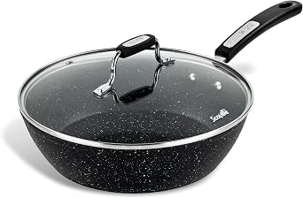 Scoville NEVERSTICK 26cm Saut  Pan with Lid, Non-Stick Deep Frying Pan, Suitable for All Hobs Including Induction, Rapid Heat Conduction, PFOA Free, Dishwasher Safe, Aluminium, Black