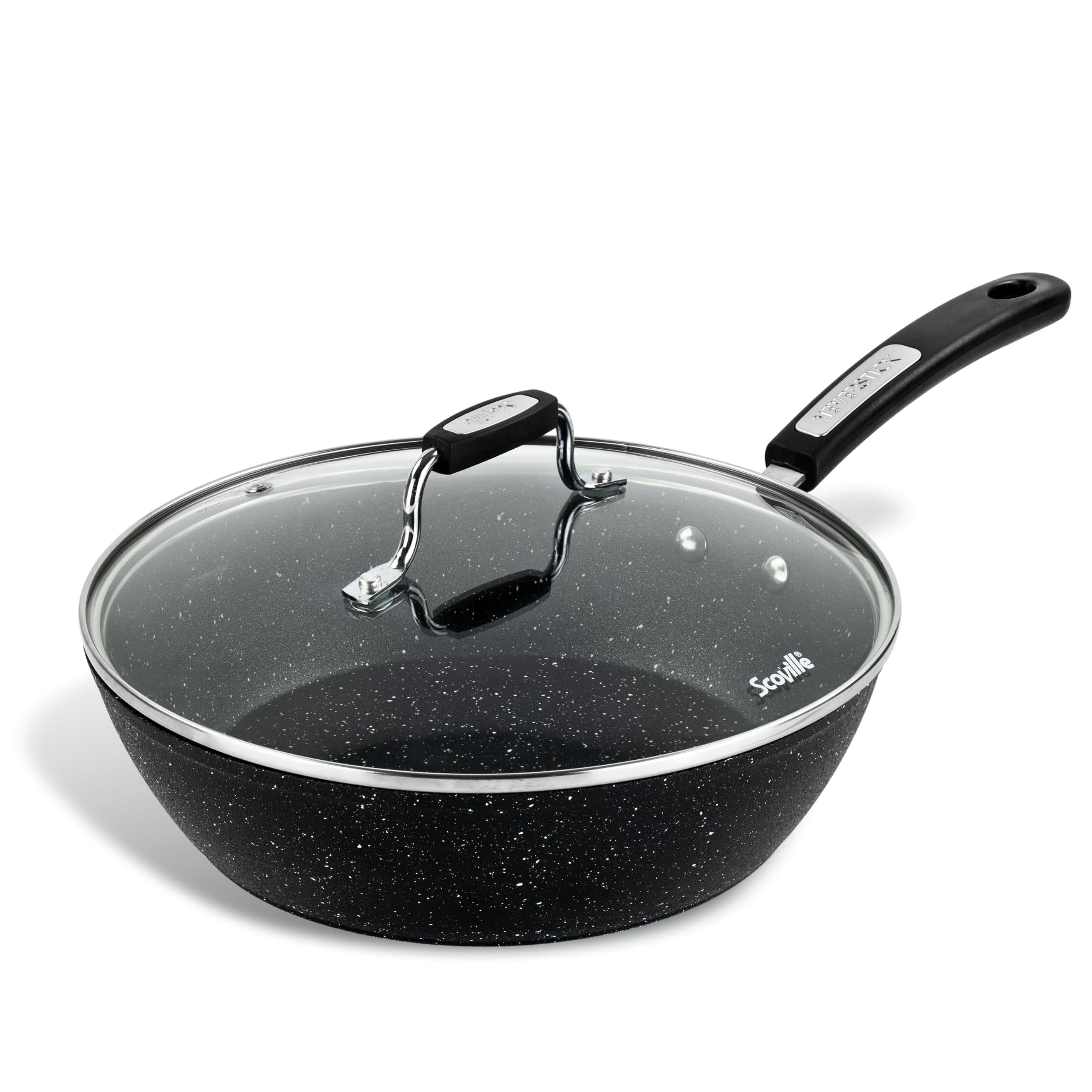 Scoville NEVERSTICK Sauteuse avec couvercle, anti-adhésive, convient à toutes les plaques de cuisson, y compris l'induction, conduction rapide de la chaleur, sans PFOA, passe au lave-vaisselle,