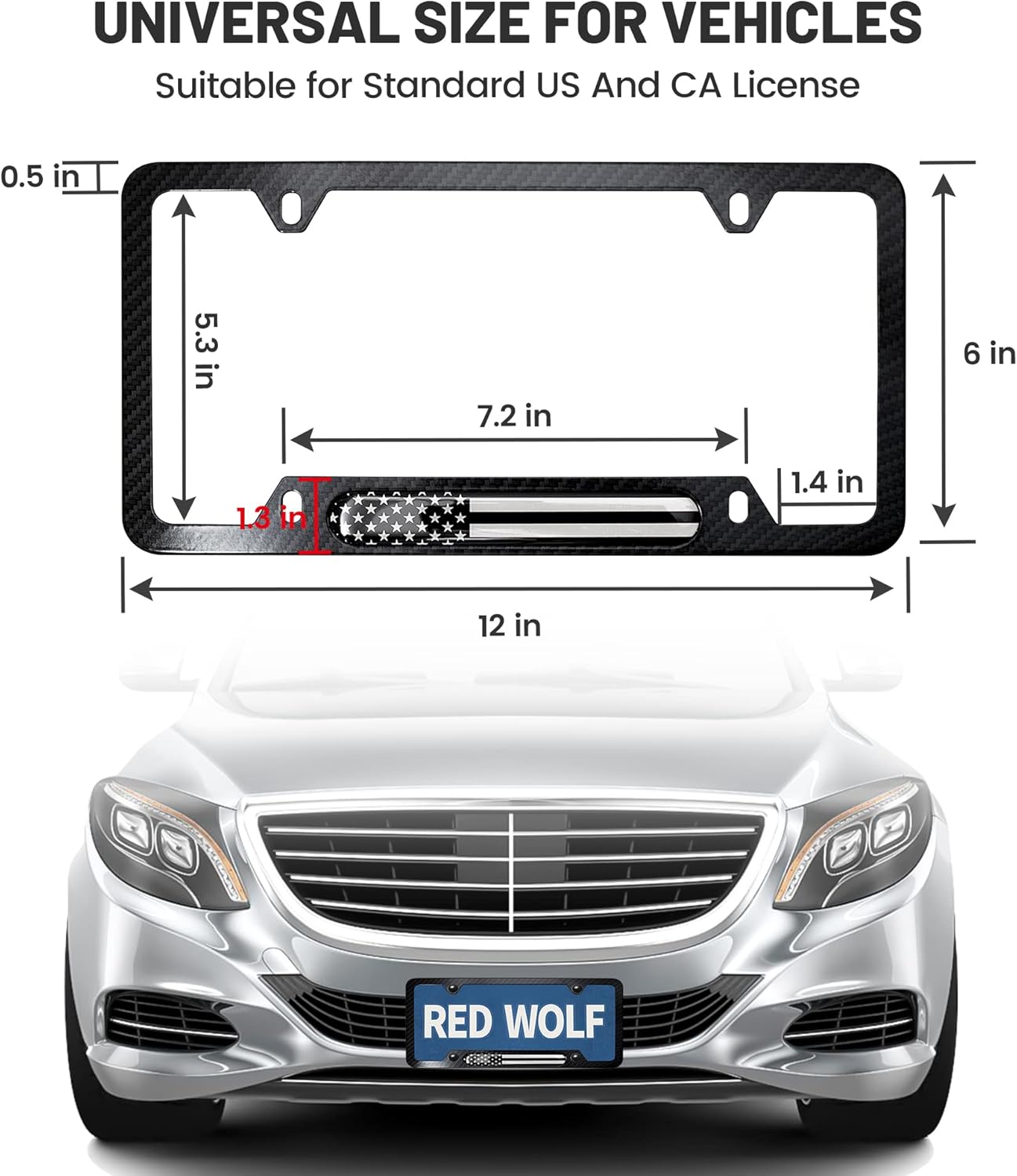 RED WOL America Flag Silicone License Plate w/License Plate Frame Tag Aluminum 3D Metal Embossed USA Flag for Patriotic Law Enforcement Fit BMW Audi Toyota Ford SUV Pickup Anti-Rust w/Screws Caps