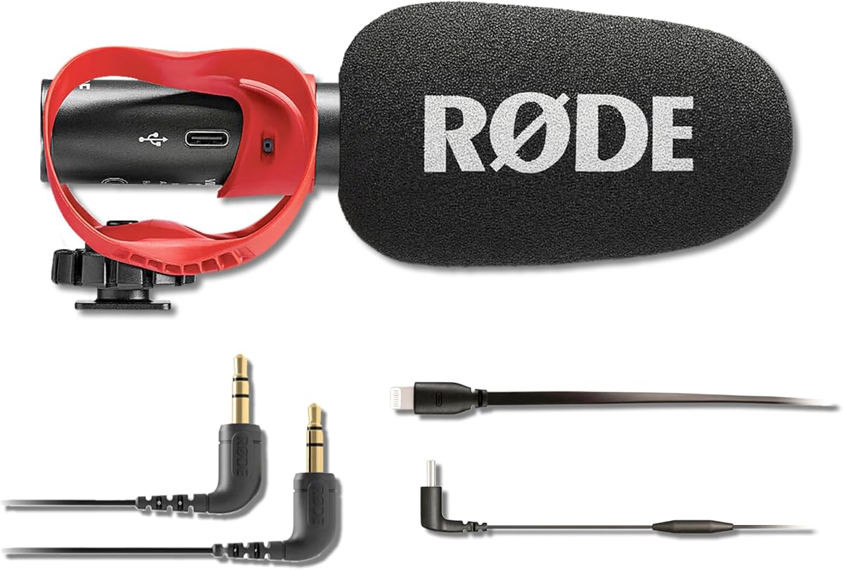 Rode VideoMic GO II Paquete de micrófono tipo pistola compacto con soporte helicoidal y cable USB-C a Lightning SC15: micrófono de montaje en cámara de 24 bits para cine, vlogging, periodismo móvil y creación de contenido