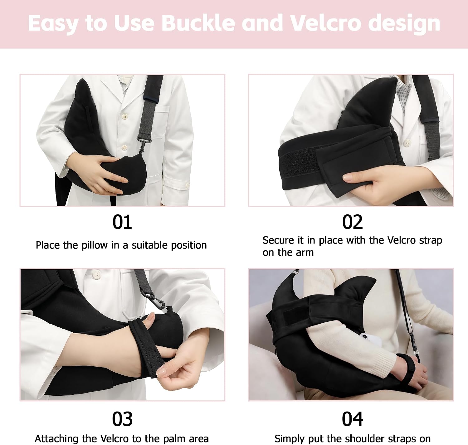 SPRING SEAON Post Shoulder Surgery Pillow with Pocket,Soft Rotator Cuff Relief Must Haves,Breathable Shoulder Pillow for Side Sleepers,Arm Support Cushion Detachable Machine Washable (Pink)