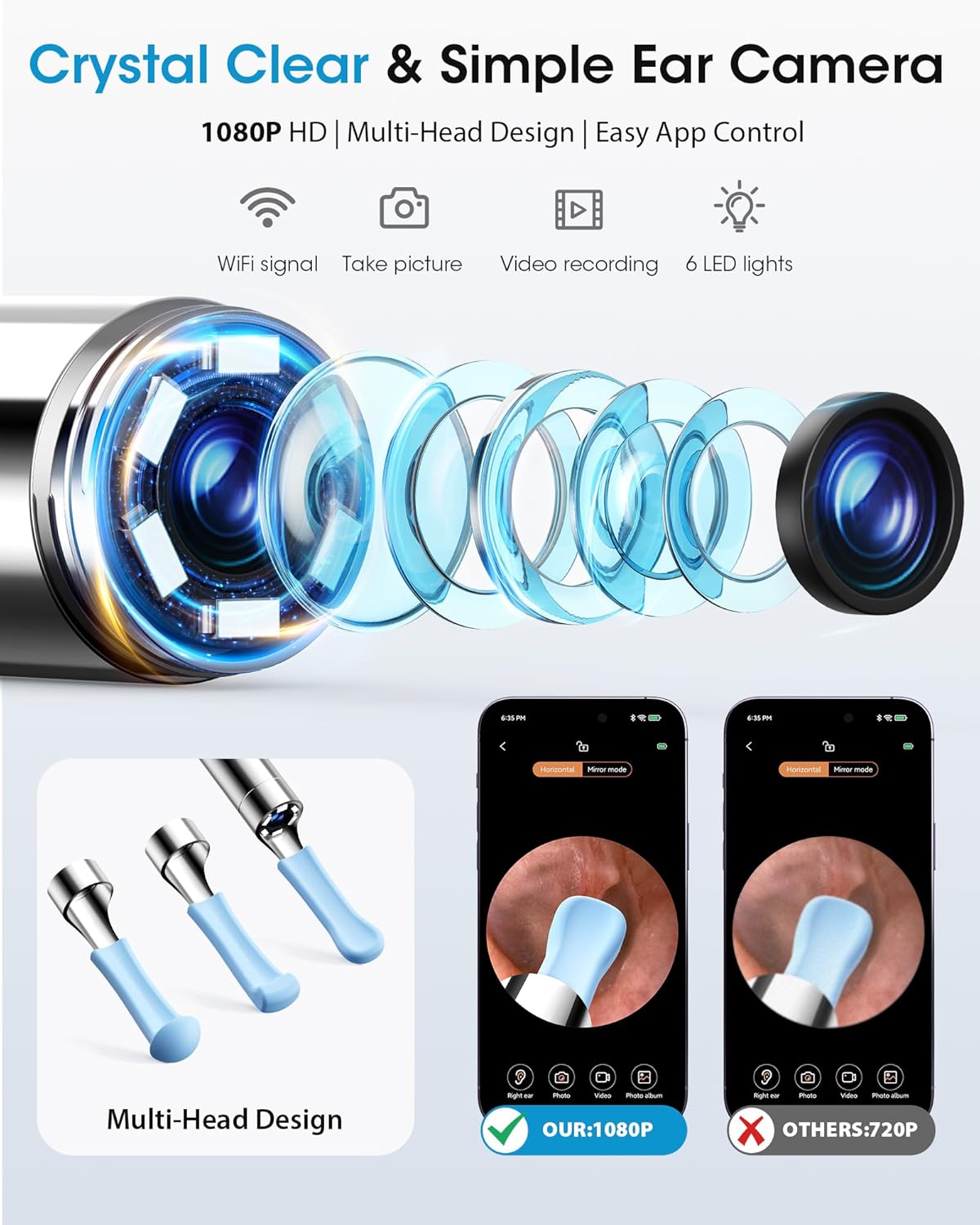 KAUGIC Ear Wax Removal Kit with Camera – Ear Cleaner Tool for Safe & Effective Ear Care – Includes Ear Camera for Visual Inspection & Gentle Ear Irrigation System – Complete Ear Cleaning Solution