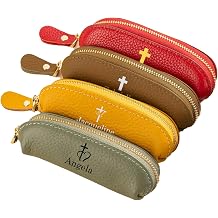 Personalized Rosary Pouch with Zipper Catholic Prayer Bead Holder for Travel | Custom Name & Cross Design Leather Case for Men & Women