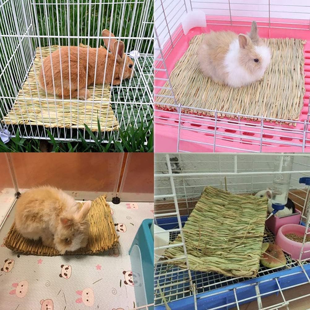kathson 18 PCS Bunny Grass Mat,Rabbit Natural Straw Woven Bed,Small Animal Hay Nest Sleeping Mat &Chew Toys for Hamster Bunny Chinchilla Guinea Pig Mouse Bird and Other Small Animal