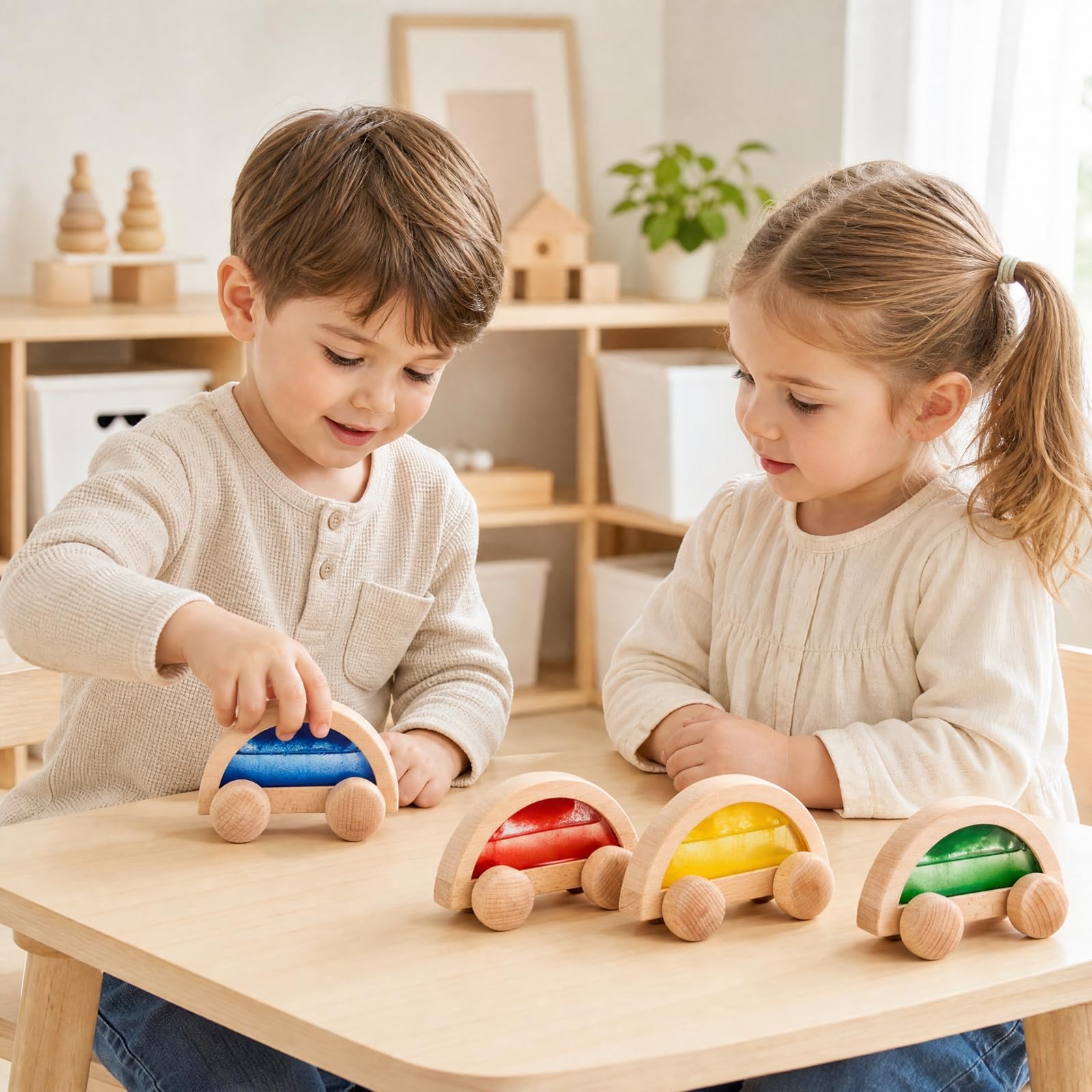 predolo Blocco Sensoriale in Legno Didattico | Riconoscimento dei Colori, Macchinina Sensoriale in Legno con Display a Particelle, Visivo