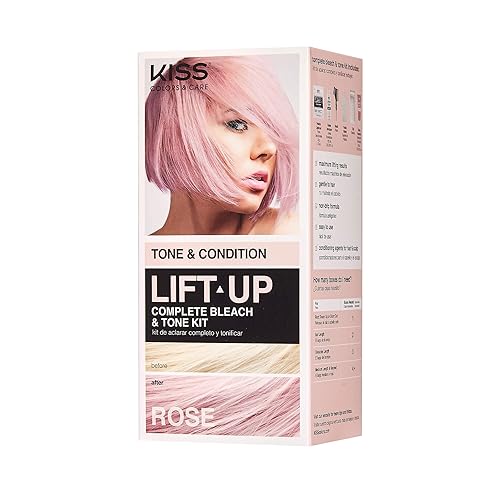 Miniatura 2 de KISS Lift Up - Kit completo de blanqueador para el cabello y tóner rosa rosa, fórmula de acondicionamiento suave que reduce el cobrizo, kit completo