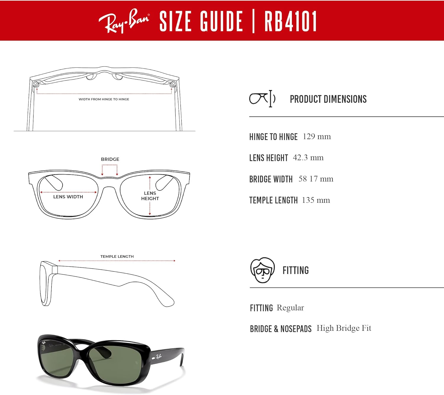 Ray-Ban RB4101 JACKIE OHH Cat Eye Sunglasses For Women +BUNDLE with ACCESSORY EYEWEAR KIT - Image 6