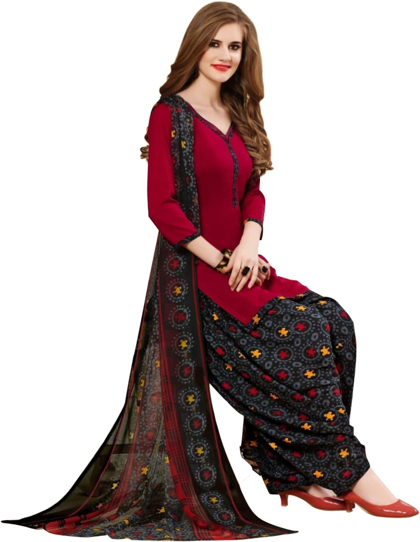 SPACEVEERA Women Crepe Un-Stitched Dress Material with Dupatta
