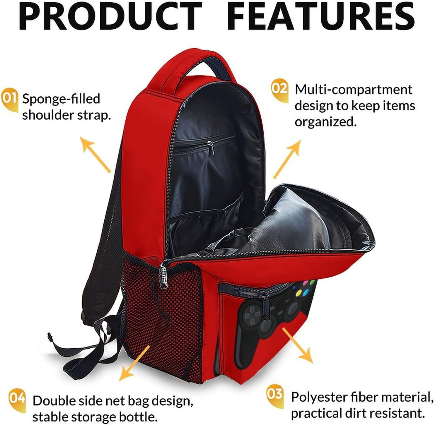 School Backpack for Boys School, Custom Gamer Bookbag for Kids Kindergarten Elementary Primary Middle College, 17 Inch Large Capacity Personalized Gaming Daypack for Travel Work Hiking