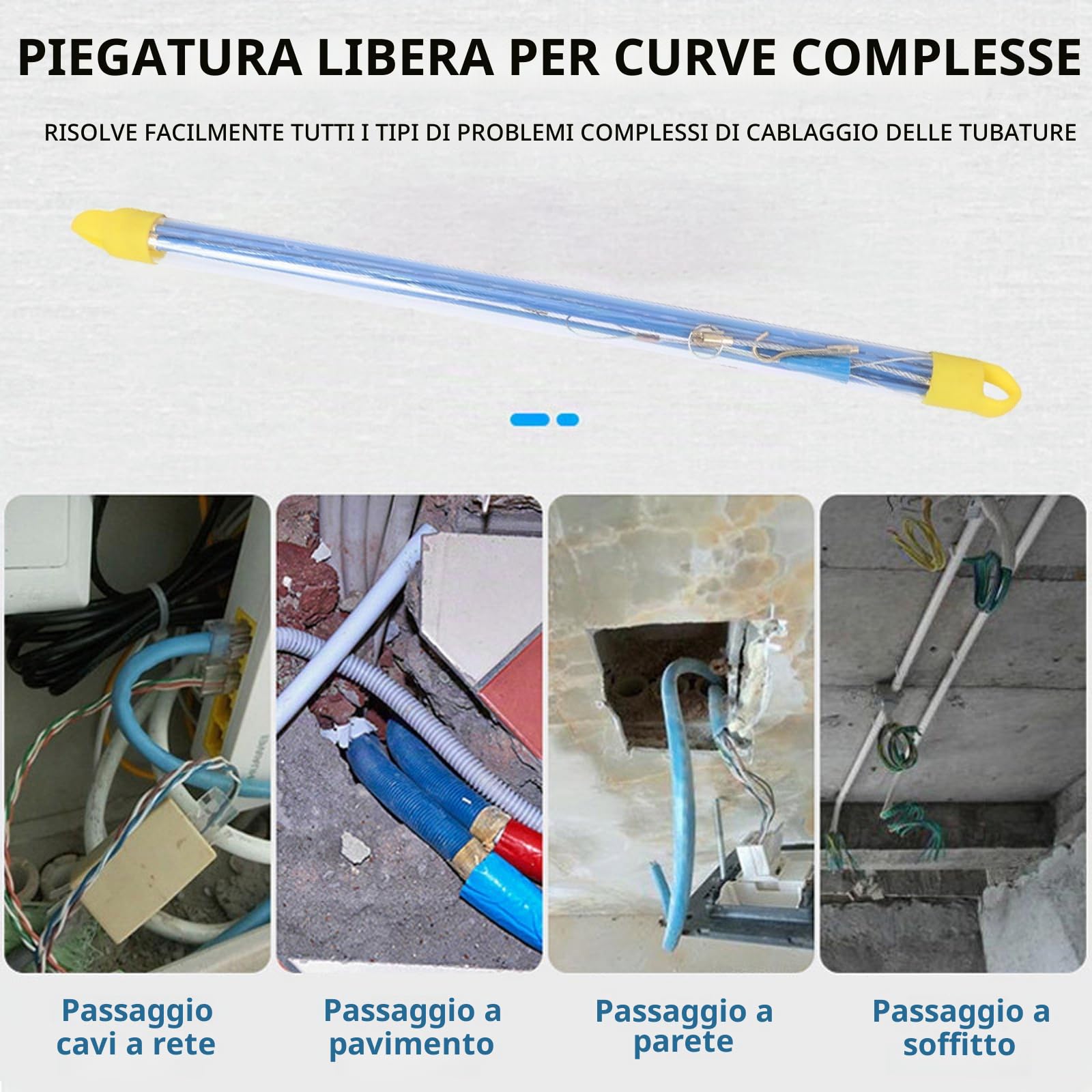 Sonda Passacavi 33CM, 20 Pezzi Sonda Tiracavi con Molla di Guida, Sonda Elettricista Professionale Fibra di Vetro Flessibili con Accessori, Aste Tiracavi in Fibra di Vetro