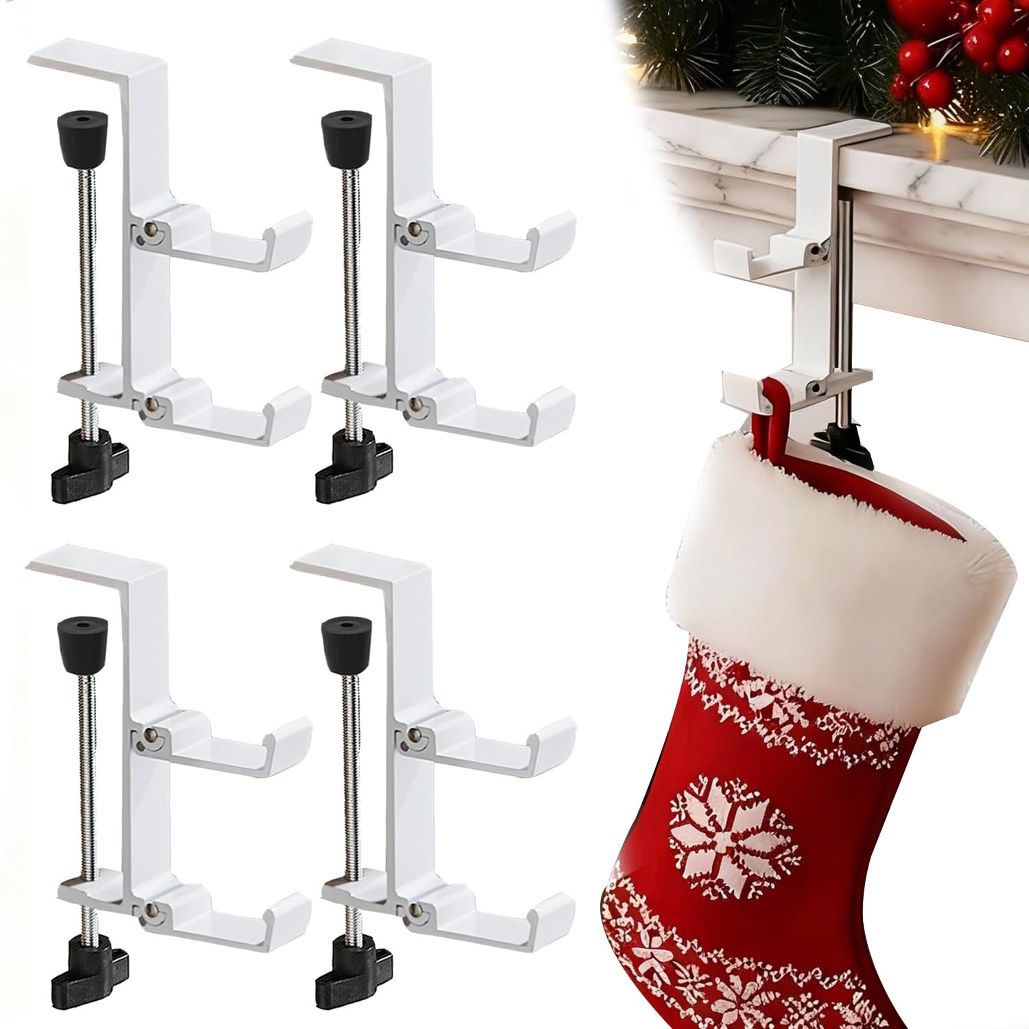 Support chaussette de Noël blanc en métal robuste pour habiller votre cheminée festive
