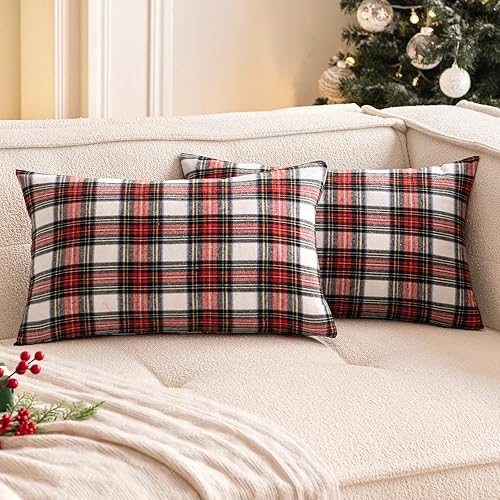 Woaboy Juego de 2 fundas de almohada navideñas de tartán escocés, almohadas decorativas clásicas de estilo rústico para sofá, sala de estar, cama,