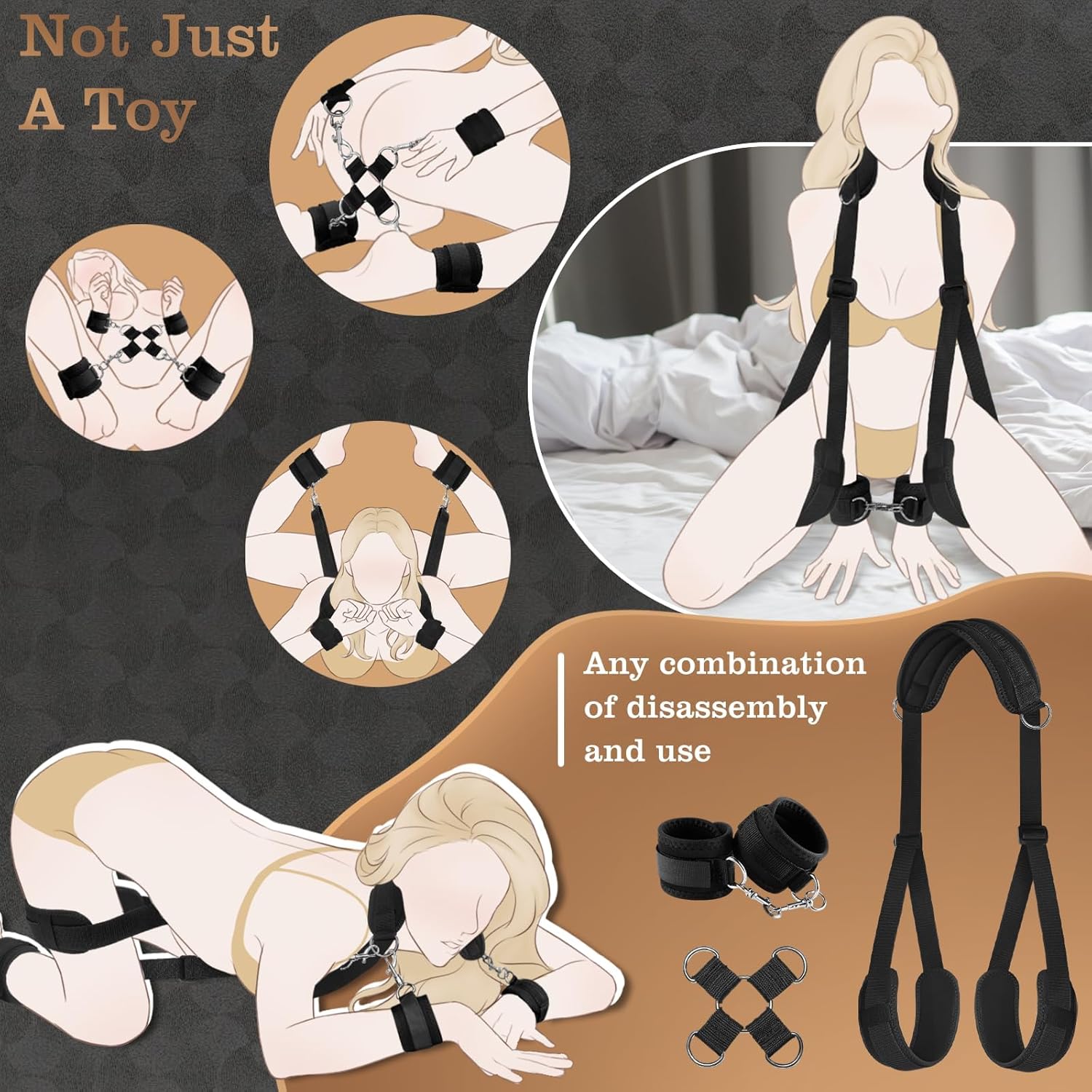 2025 Newly Neck-to-Wrist Sling, Adjustable Leg Straps & Handcuffs for SM Adult Couples Game Play, Sex Bondage Restraints BDSM Kit, Bed Restraints Set, Bondage Gear & Accessories Sweater Y1T5 Red