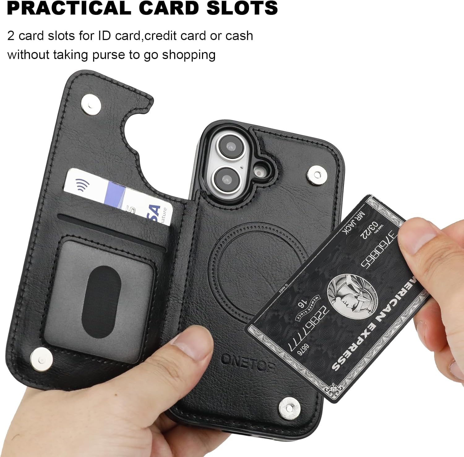 ONETOP Compatible with Magsafe for iPhone 16 Wallet Case with Card Holder, PU Leather Kickstand RFID Blocking Case, Double Magnetic Clasp and Durable Shockproof Cover 6.1 Inch (Black) - Image 4