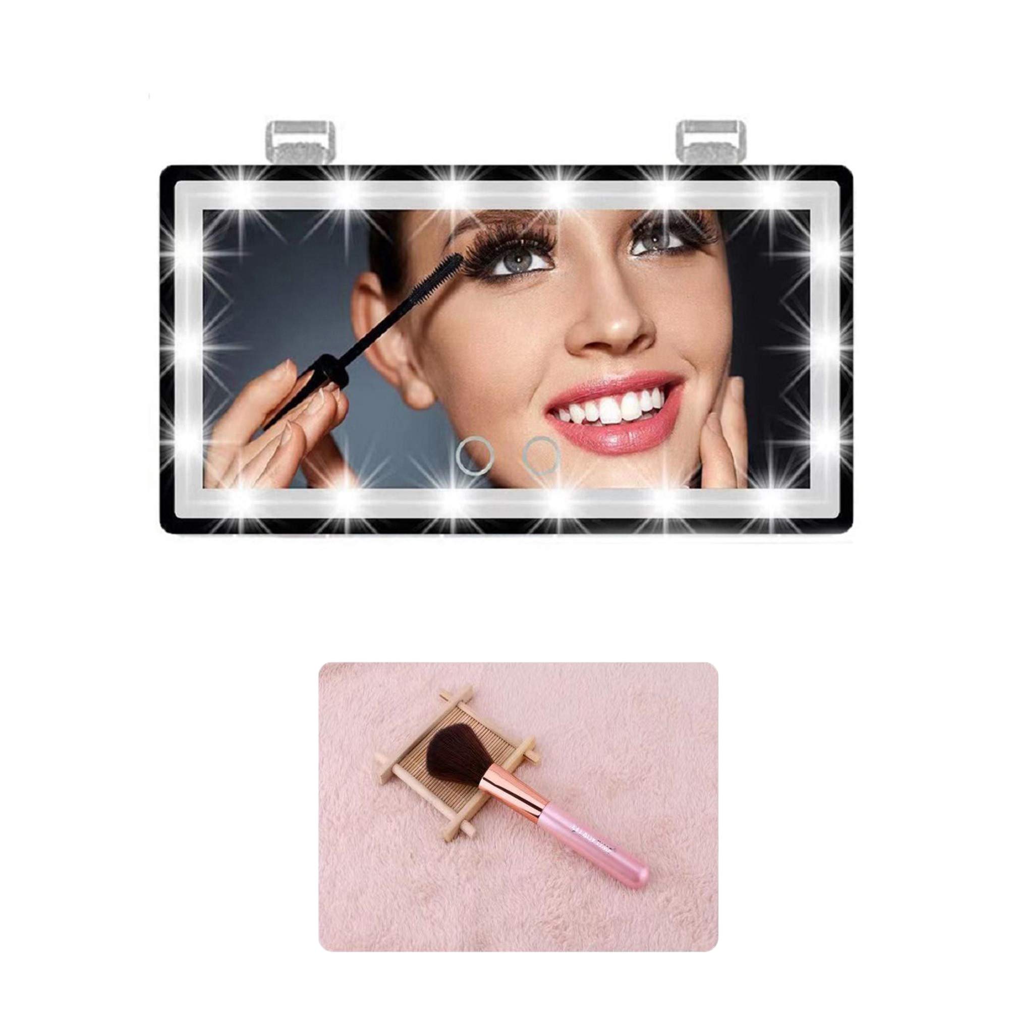 CSZhou-Car Visor Vanity Mirror with USB Rechargeable Touch Control 3 Light Mode Car Makeup Mirror , Cosmetic Mirror on Visor, Travel Mirror with Brush (White