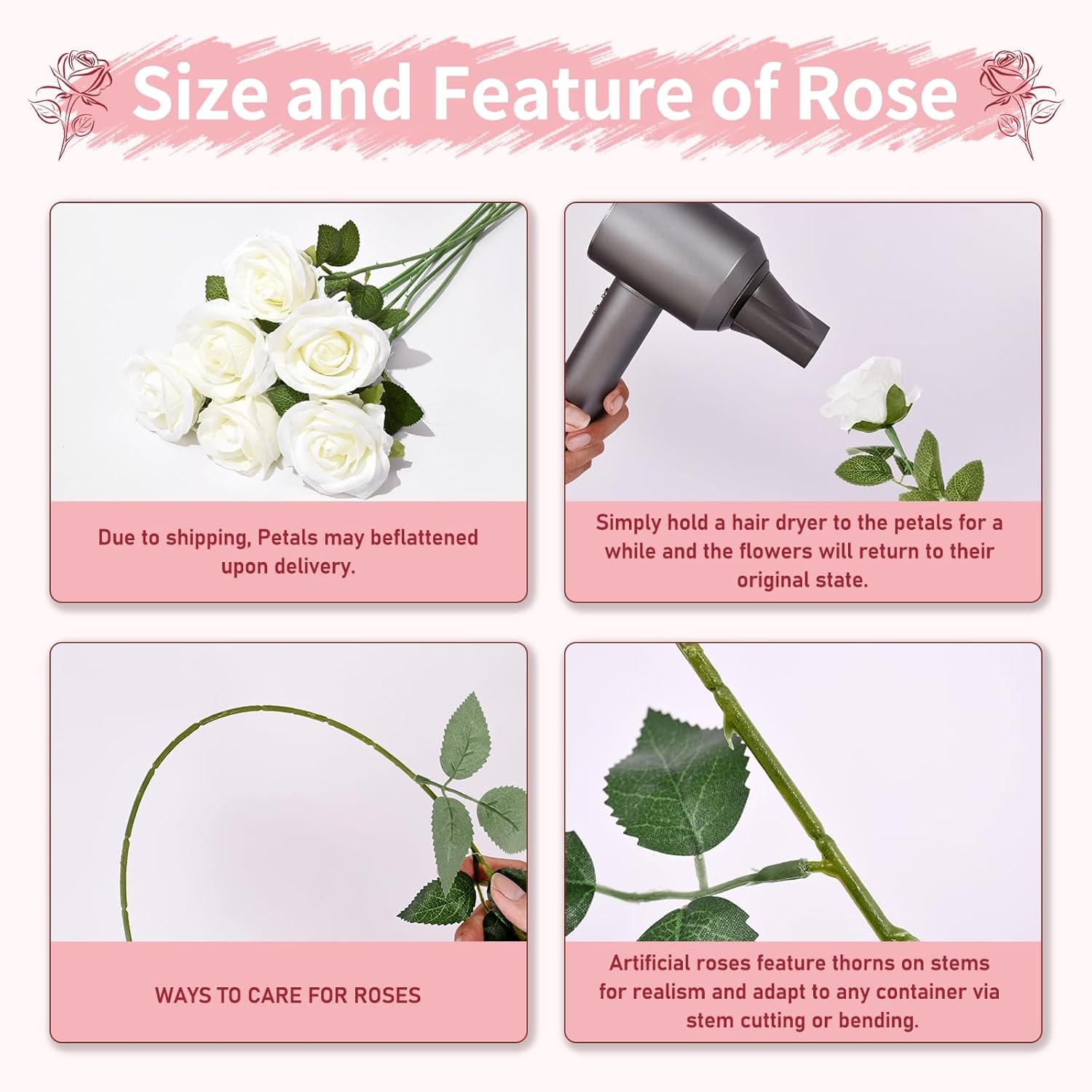 50 pcs white roses artificial flowers, fake white roses bouquet,white artificial silk roses with stems for diy wedding flowers decoration, valentines day, home decor, bridal bouquet roses beige 50 pcs