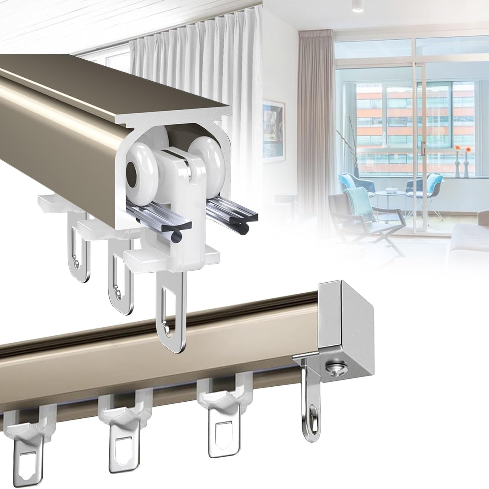 Rail en aluminium pour séparateur de pièce avec poulies silencieuses