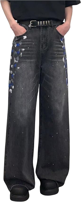 Mens Y2K Jeans Hip Hop Baggy Denim Pants Spiderweb Graphic Jeans Goth Denim Joggers Streetwear