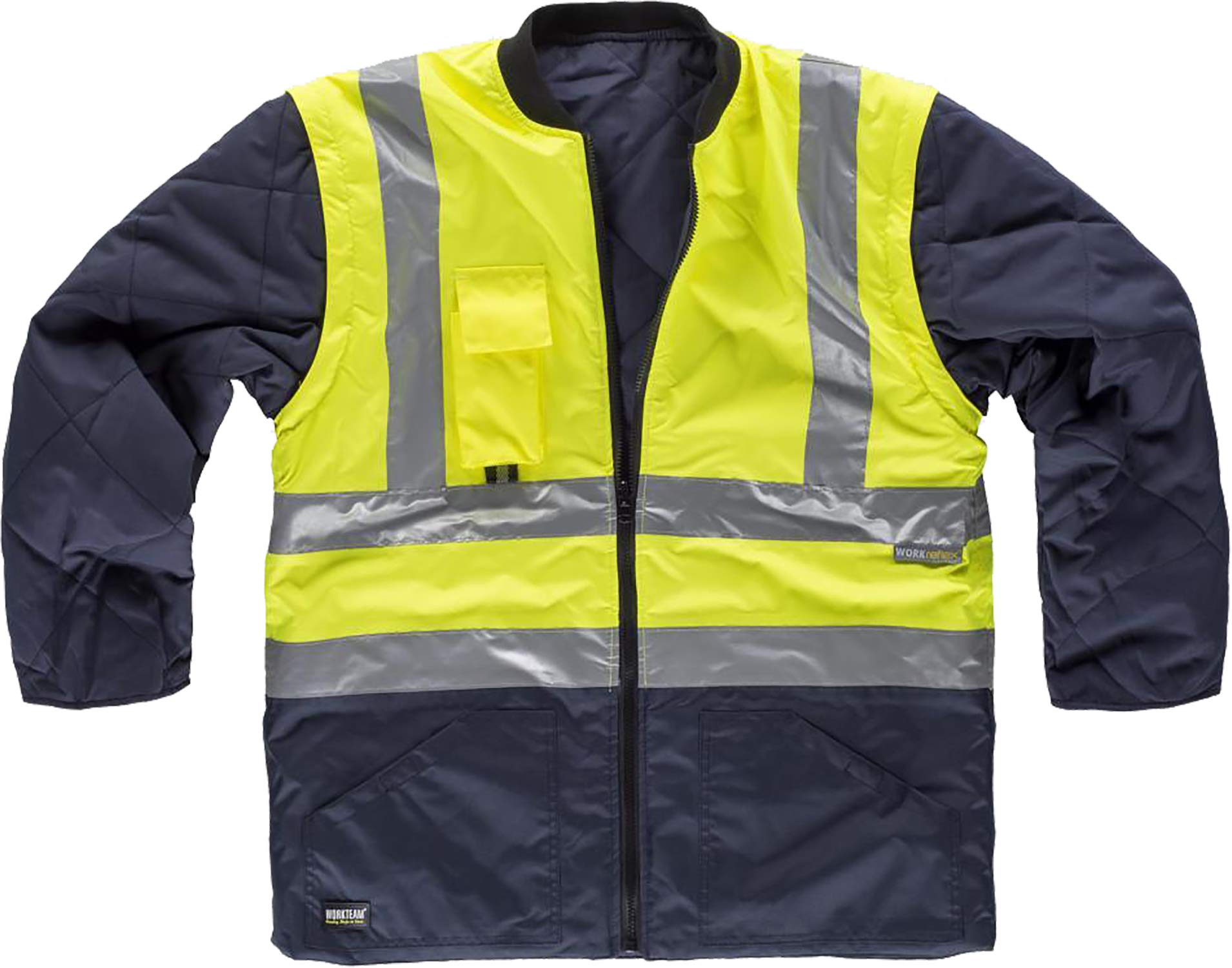 WORKTEAM Parka Convertible 5 en 1 Impermeable Alta Visibilidad, Reversible y Desmontable, con Cintas Reflectantes, Protección Frío y Lluvia. Hombre