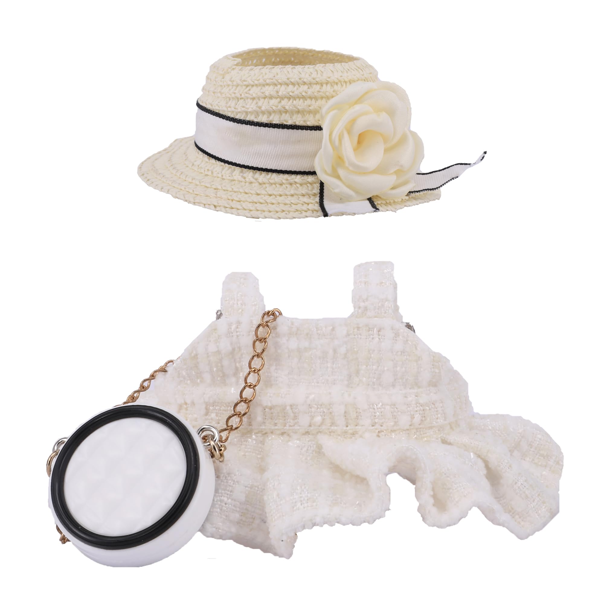 Labu-u 17cm Doll, 3-Piece Luxury Chic Set, with Velvet Bowknot and Pearl Flower, Cute Clothes Dresses, Luxury Dresses with Pearl Dress Shoulder Strap (Excluding Doll) (Style Set) (A-Type)