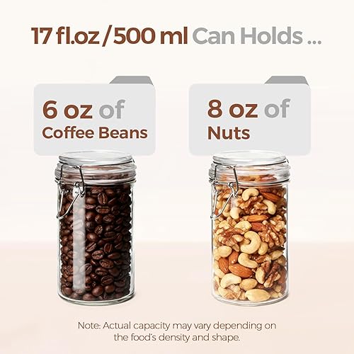 Miniatura 3 de ComSaf Tarros de vidrio con tapa hermética, juego de 6, tarros Mason de 17 onzas con tapas, tarro de pinta, tarro de conserva, recipiente hermético