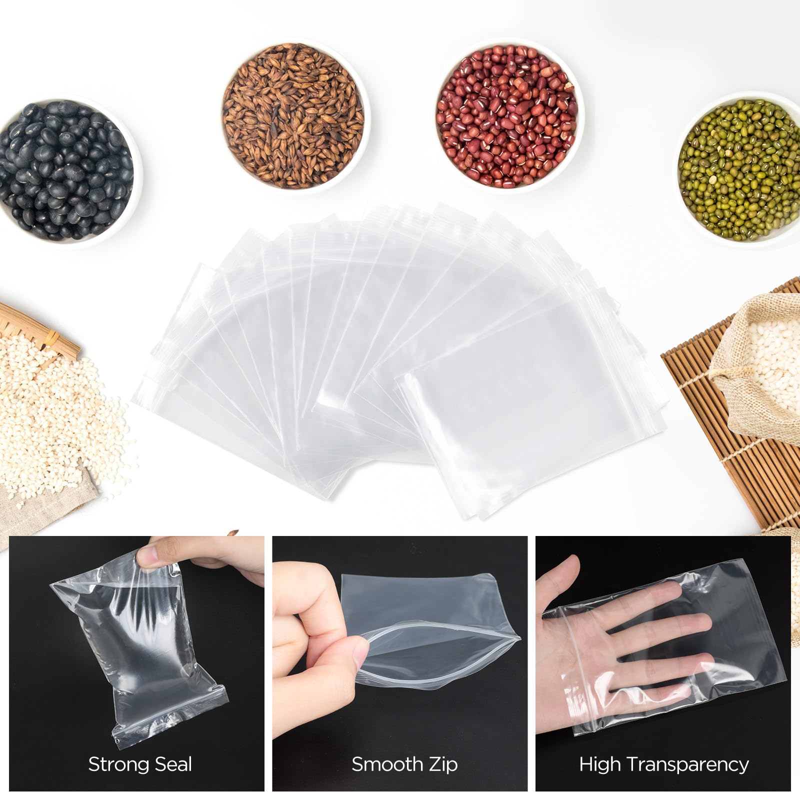 AiQInu Plastikowe torby 7 x 10 cm, 100 sztuk zamykanych toreb na żywność, przezroczyste plastikowe torby Ziplock na biżuterię, elementy elektroniczne