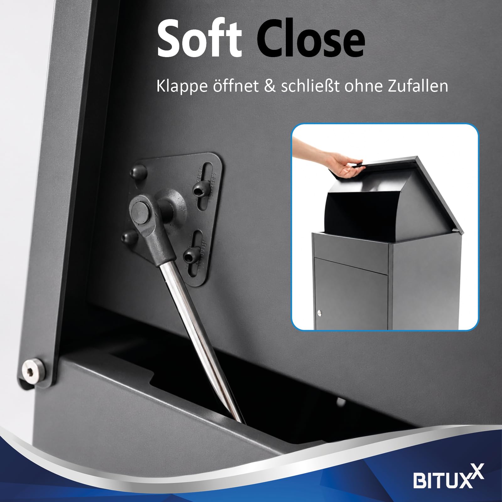 Bituxx Paketbox Größe M 54 × 45 × 35 cm - abschließbarer Paketkasten für kleine Pakete bis 37 × 28 × 15 cm, wetterfest, Soft-Close, 2 Schlüssel, Wand- & Bodenmontage, Anthrazit