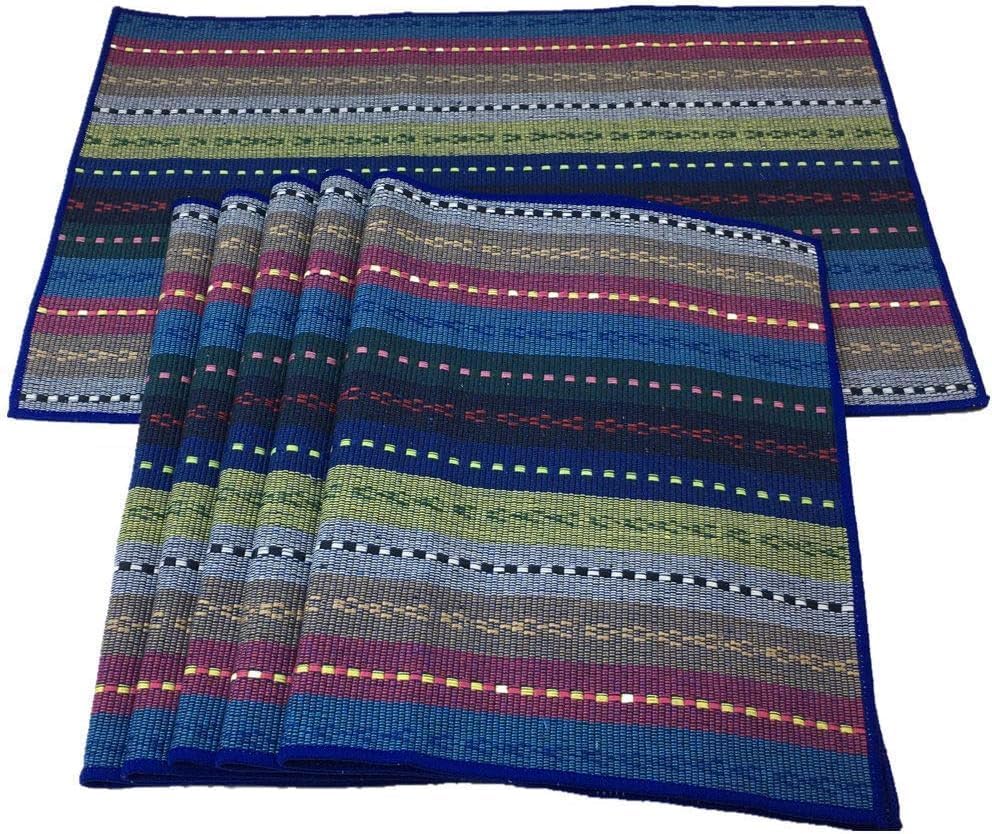 WAZAIGUR Hand Woven with 100% Cotton Placemats Colorful Placemats Braided Ribbed Durable Heat-Insulation Table Mats Set of 6,Blue
