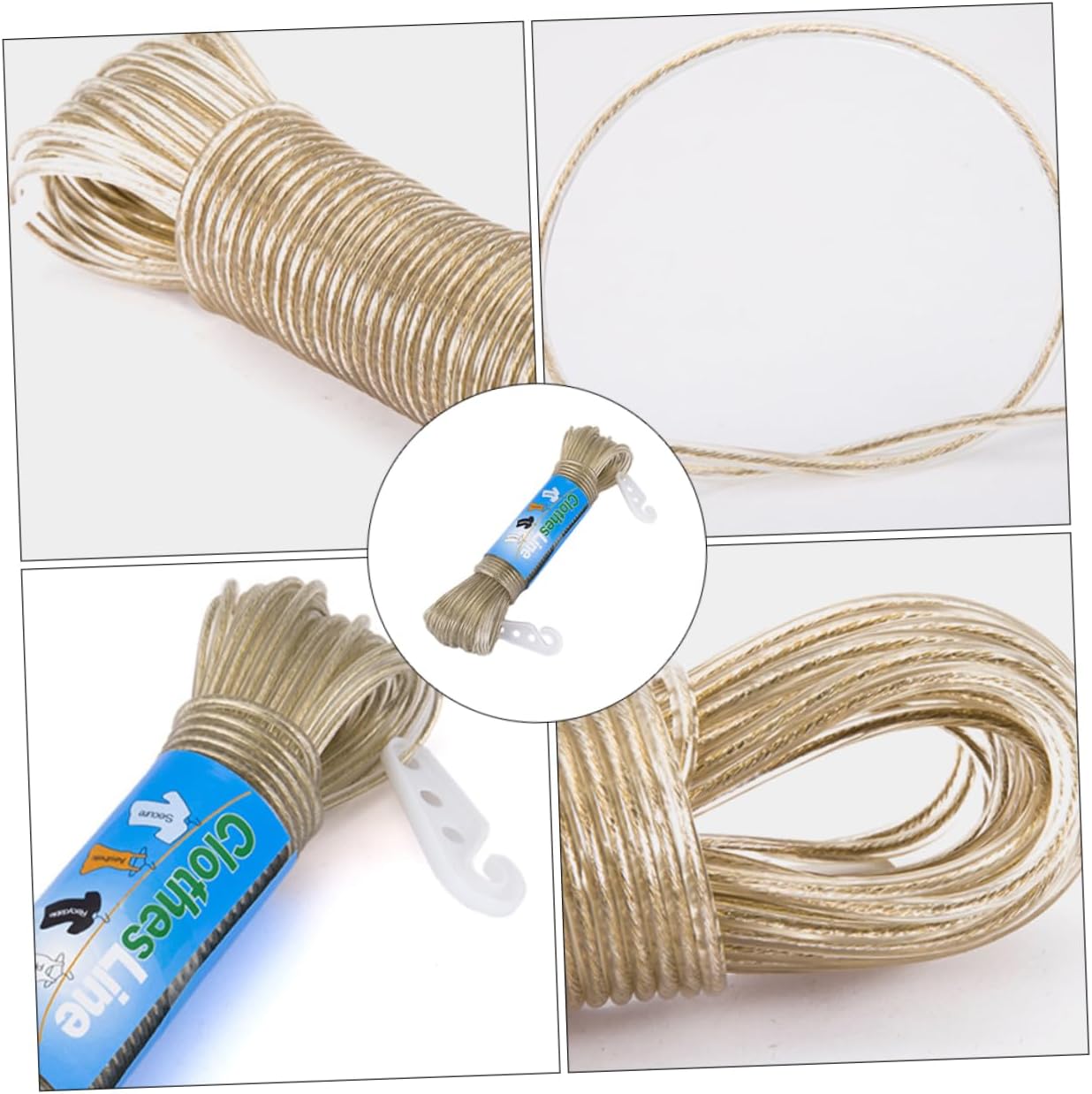 Alipis 2pcs Windproof PVC Coated Clothesline Hanging Rope for Use Lightweight and Portable Clothes Drying with Hooks for Home and Travel Transparent