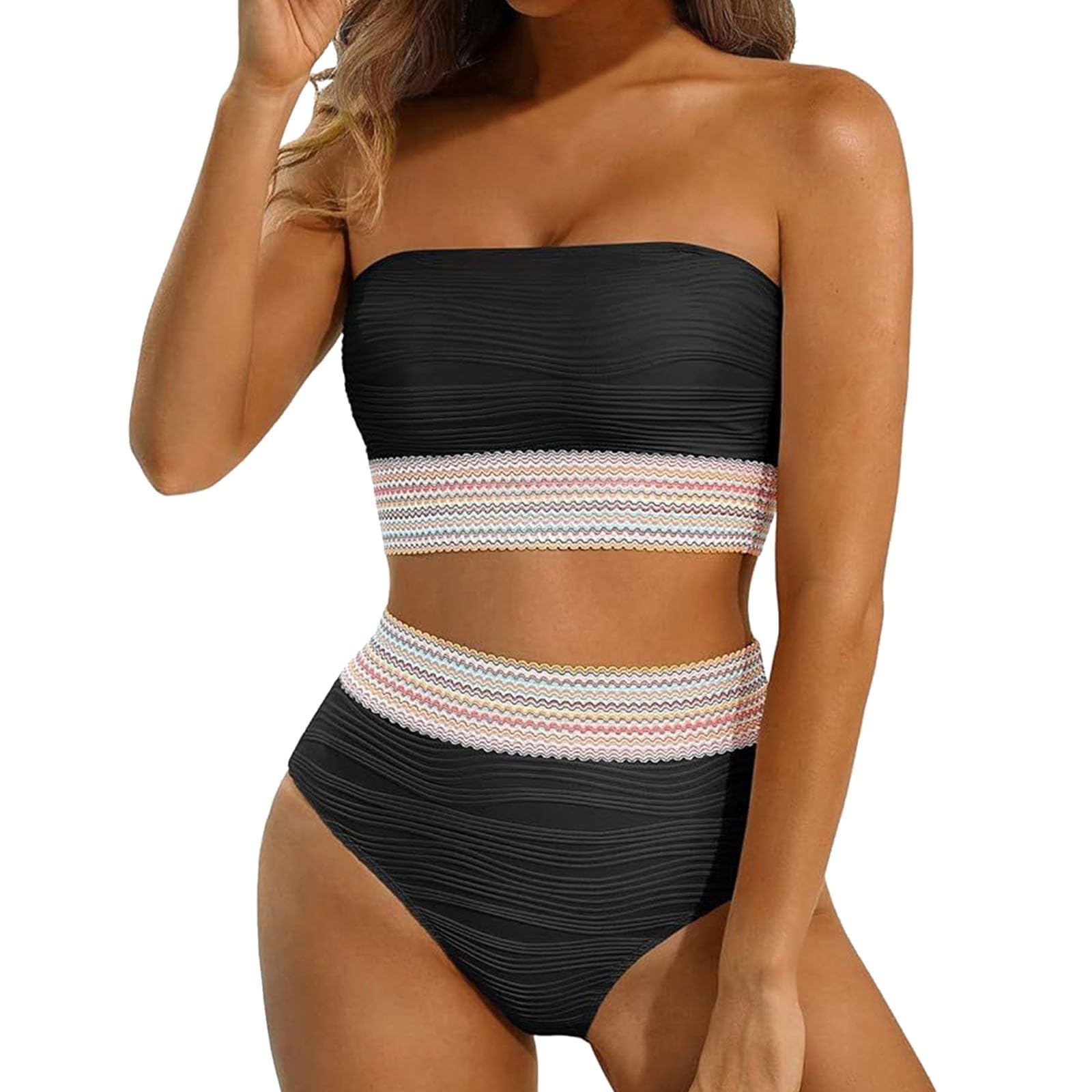 Bikini bandeau taille haute pour sublimer la silhouette et masquer les complexes à la plage