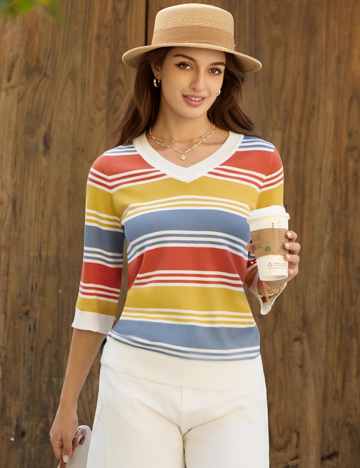 LUYAA Womens Sweaters 3/4 Sleeve Casual V Neck Spring Lightweight Knit Tops 2026 Trendy Pullovers S-XL - Image 3