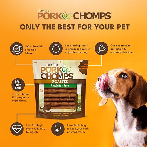Miniatura 3 de Pork Chomps Masticables para perros con piel de cerdo tostada giros de 6 pulgadas 15 unidades