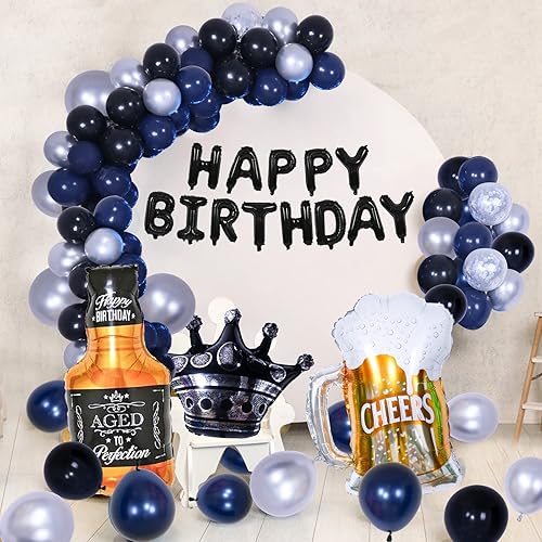 Miniatura 4 de Decoraciones de fiesta negras y azules, decoraciones de feliz cumpleaños para hombres y mujeres, decoración de fiesta negra con cortinas de flecos
