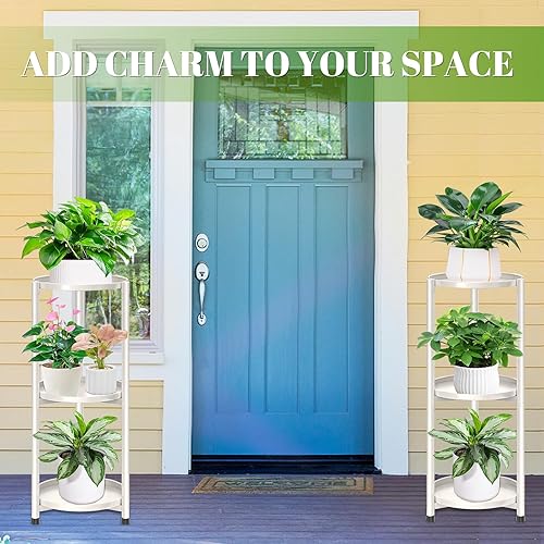 Miniatura 5 de Soporte para Plantas de Metal de 3 Niveles para Interiores, Soporte para Plantas Redondo Escalonado de Esquina para Múltiples Plantas de Interior,