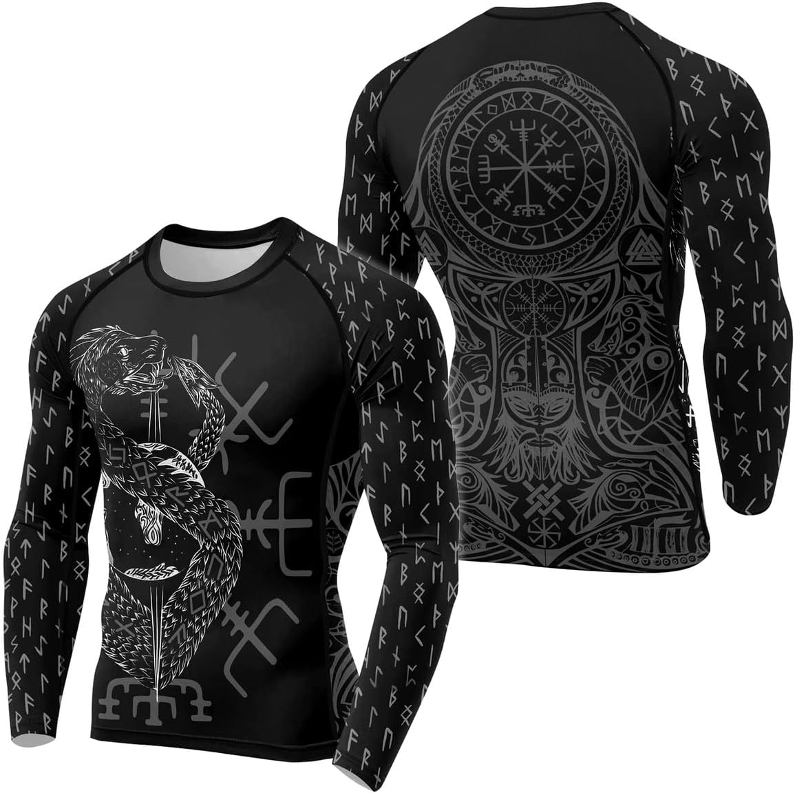 Viking Men’s Fight Rash Guard Long Sleeve Baselayer Cool Dry BJJ MMA Jiu Jitsu Compression Shirt