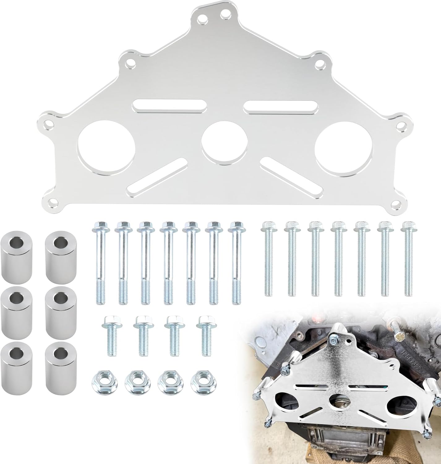 Engine Safe Stand Adapter Plate Heavy Duty Support Bracket Compatible with Chevy LS LT Engines -LS1 BBC SBC Duramax 4.8L 5.3L 6.0L LS7 LQ4 LM7 L96（Silver）