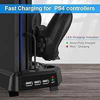 Vista 4 de Estación de carga de controlador para PS4PS4 SlimPS4 Pro, soporte vertical PS4 con estación de carga de doble controlador, ventilador