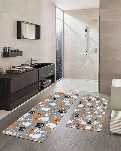 Miniatura 2 de Tapete de baño gris de Halloween para bañera, antideslizante, de secado rápido y absorbente, tierra de diatomeas, fregadero, dormitorio, cocina,