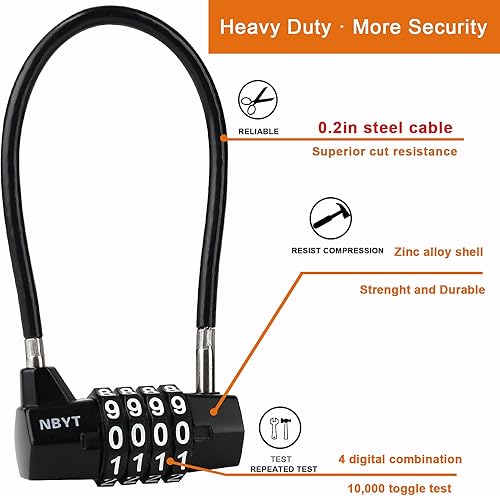 Miniatura 3 de Cerraduras de cable de 4 dígitos con combinación cerradura de puerta resistente al aire libre para valla, gabinete, refrigerador, contenedor,