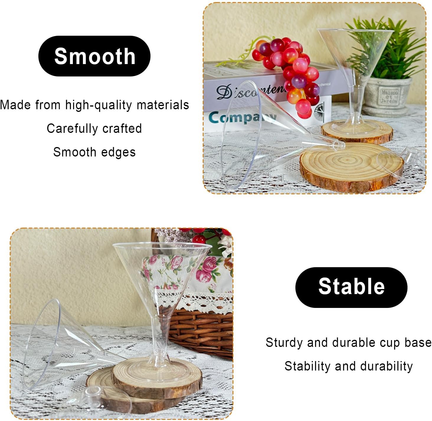 50 Pcs Plastic Martini Glasses,6oz Clear Plastic Cocktail Glasses,Reusable Mocktail Cups for Party Margarita, Champagne, Wine