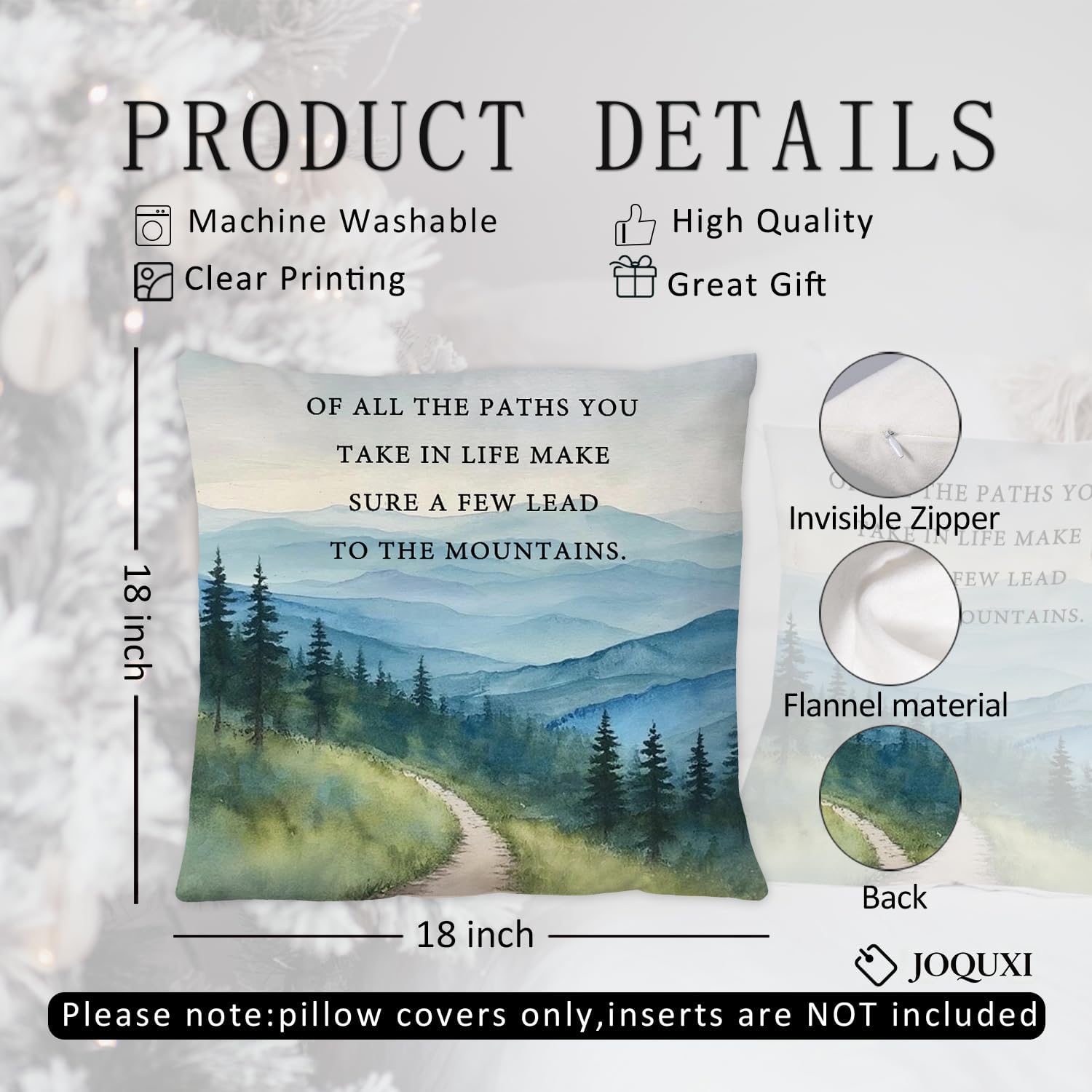 Watercolour Mountain Nature Forest Inspirational Pillow Covers 18x18, Rustic Of All the Paths You Take in Life Decorative Throw Pillow Covers for Home Bedroom Living Room - Image 6