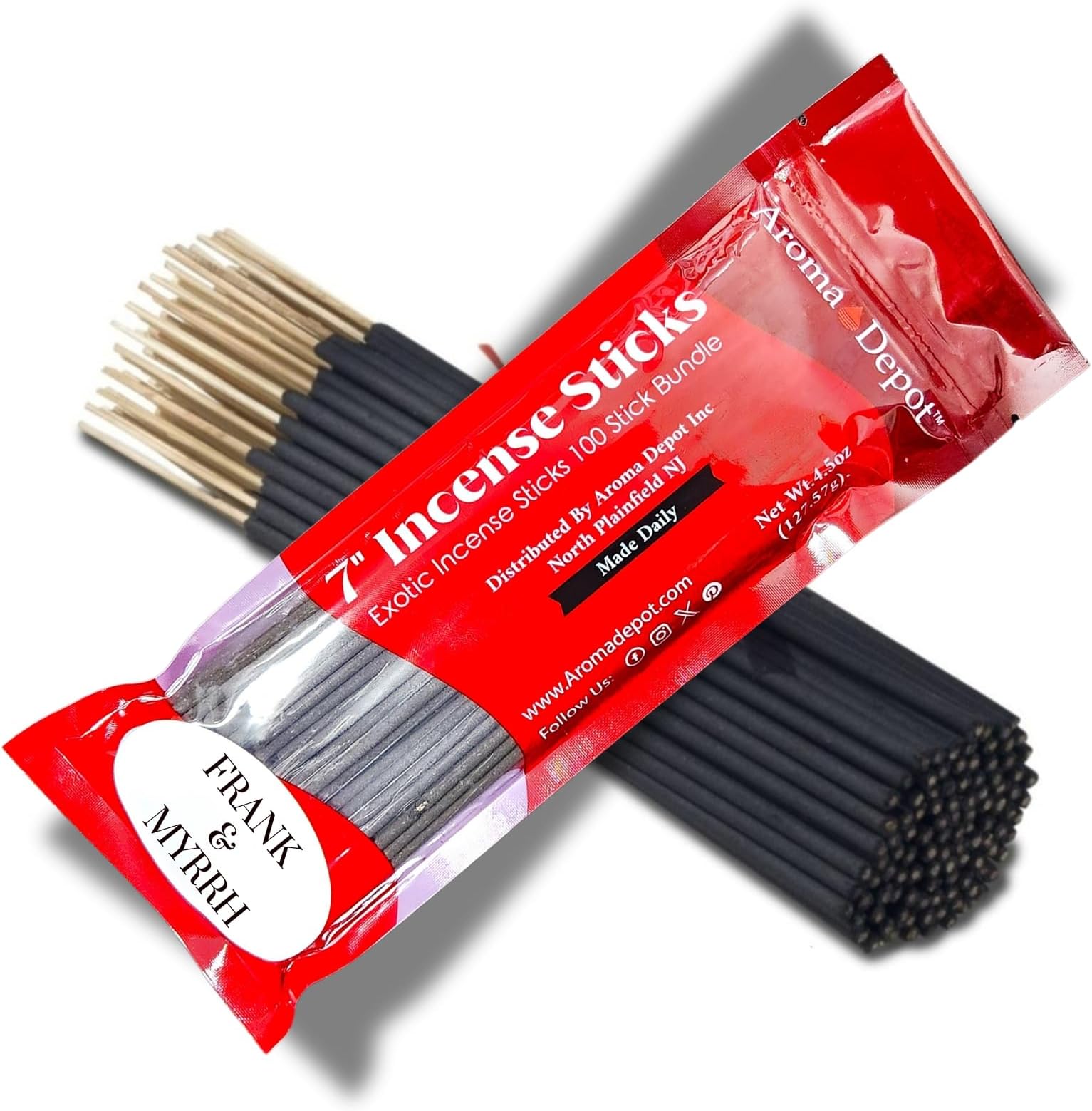 Frank & Myrrh Most Exotic Charcoal 7'' Incense Sticks. Approx. 85 to 100 Sticks Per Bundle, Length - 7 Inches, Each Natural Stick Burns for 35 to 45 mins Each. Long Lasting. Guarantee 100% Pure