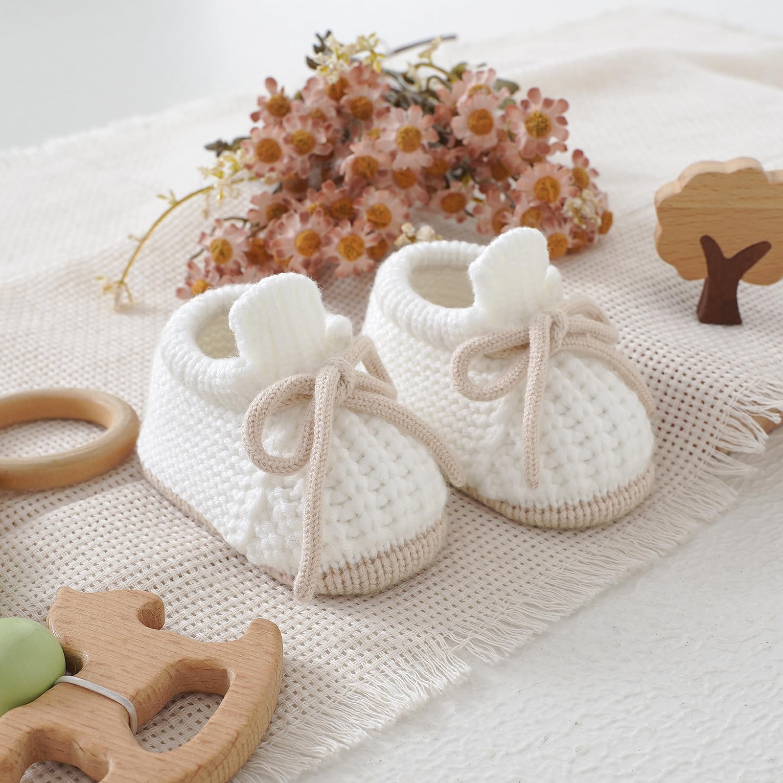 LAWKUL Baby Booties Knit Newborn Shoes Cozy First Walkers Infant Toddler Boots for Boy Girls 0-3 Months — view 6