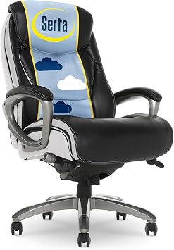 Serta Lautner Executive Home Office Desk Chair, Ergonomic High-Back with Adjustable Lumbar and Body Pillows, SmartLayersTM and ComfortCoils Technology, Mesh and Bonded Leather, Black and White