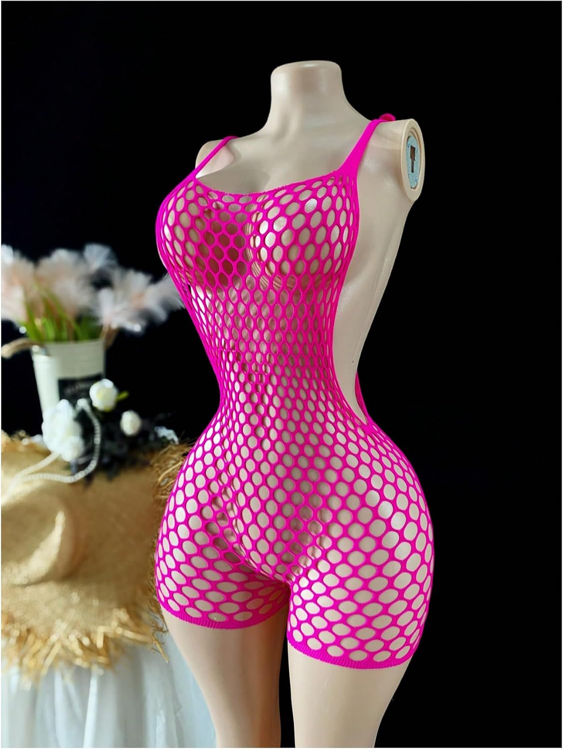 OYOANGLE Women's Fishnet Dress Bodysuit Hollow Out Lingerie Chemise Nightwear